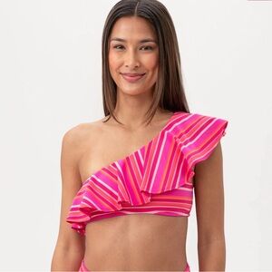 NWT Trina Turk one shoulder Ruffle Bandeau Bikini Swim Top